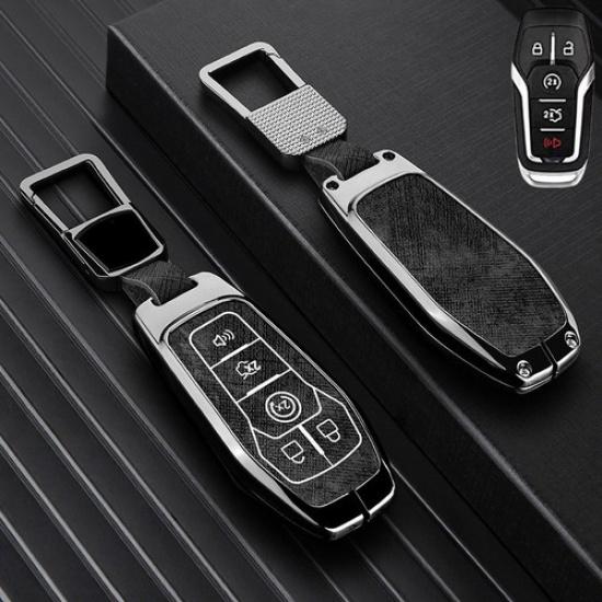 Zinc Alloy Leather Car Key Case Cover Bag With Keychain For Lincoln MKX MKZ MKC