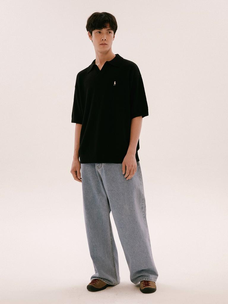 YALE Heritage Dan Slit-Neck Pique Tee Black