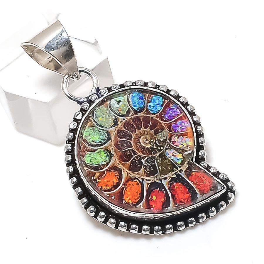 

Ammonite Fossil Gemstone 925 Sterling Silver Jewelry Pendant 1.81