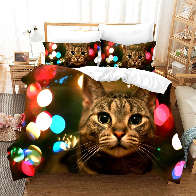 3D Cute Cat Print Bedding Set Lovely Animal Duvet Cover Microfiber Pet Quilt Cover With Pillowcases Twin Full For Kid Teen Girls