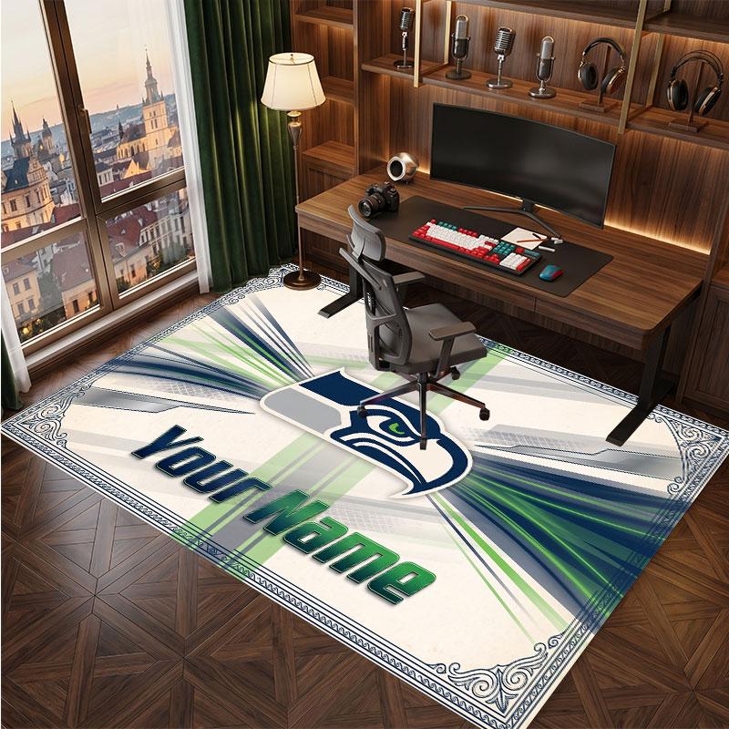Seattle Seahawks Personalized Crystal Velvet Carpet, Customized Name Text Soft Anti‑Slip Rug for Living Room Bedroom