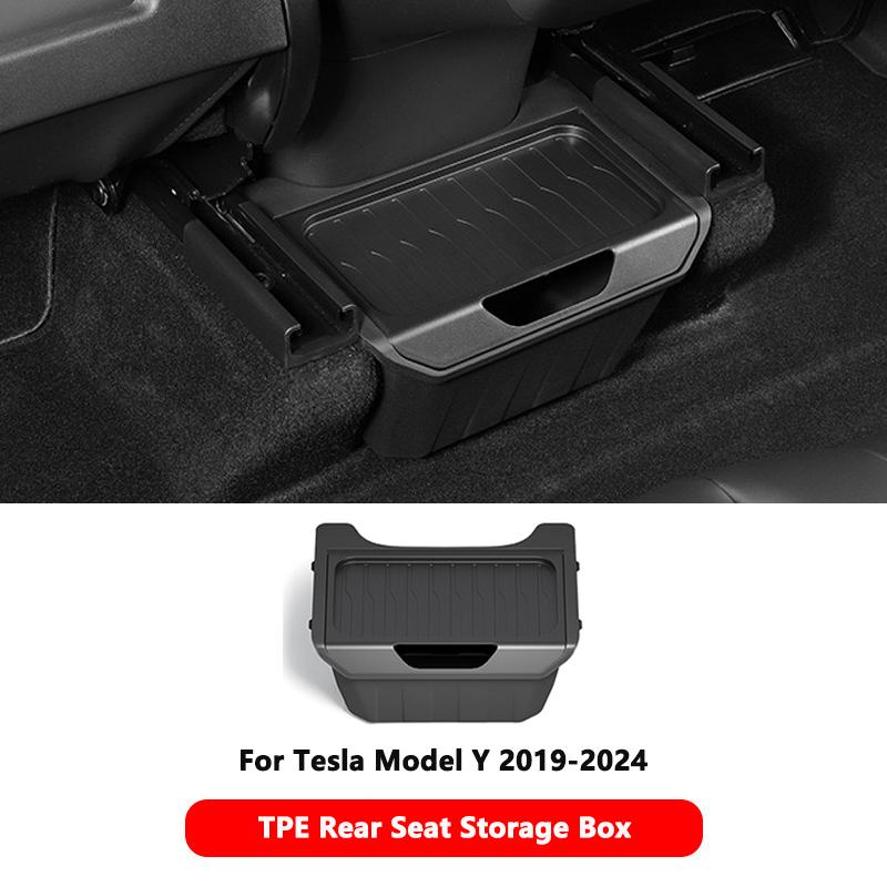 For Tesla Model Y TPE Rear Seat Storage Box Under Air Vent Organizer Backseat Trash Can Garbage Bag Car Interior Accessories