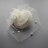 Women Fascinator Hat Feather Mesh Imitation Pearls Decor Pillbox Hat Small Top Hat Daily Party Hair Accessory