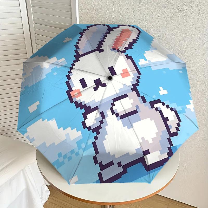 Adorable Pixel Art Rabbit Umbrella: Perfect for Outdoor Adventures, Auto-Opening & Closing, Lightweight and Durable, Ideal Travel Accessory 002