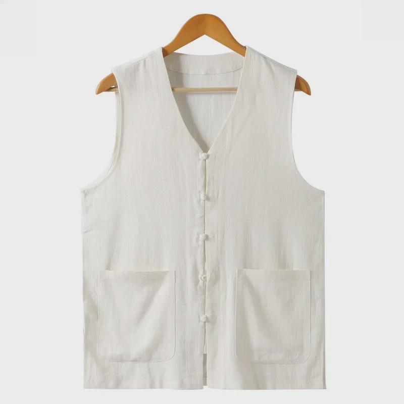 Sommerweste aus Baumwoll-Leinen im chinesischen Tang-Anzug für Herren – leicht, für mittleres und älteres Alter, große Größen erhältlich