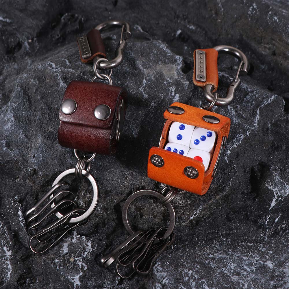 Alloy Dice Key Chain Leather Backpack Hanging Dice Model Keychain Vintage Style Ins Cool Cowhide Key Chain Jewelry Gifts