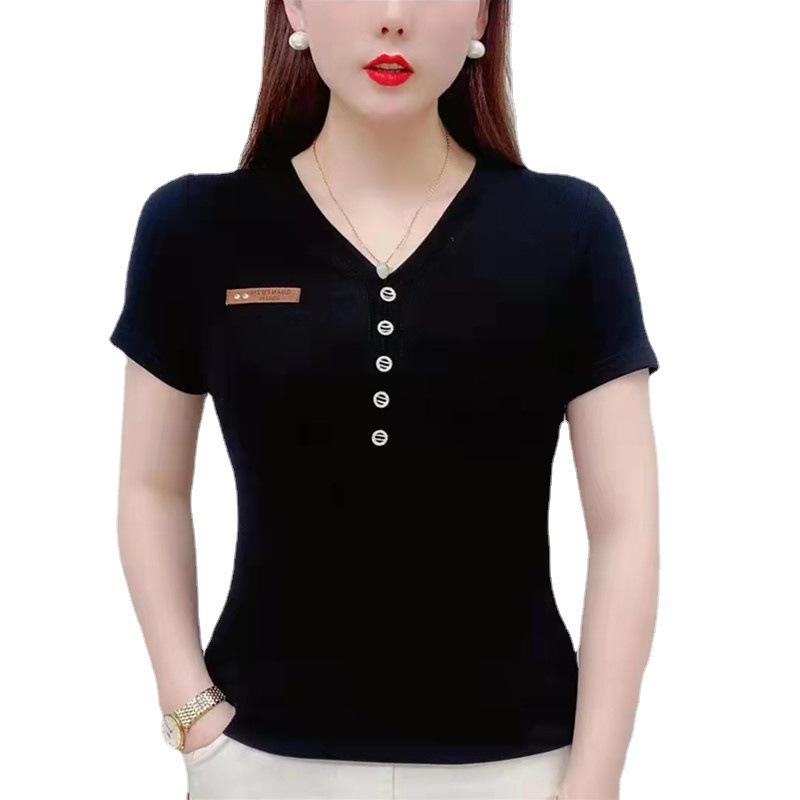 Women's 2022 Summer V-Neck Slim Fit Casual Fashion Short-Sleeve Top