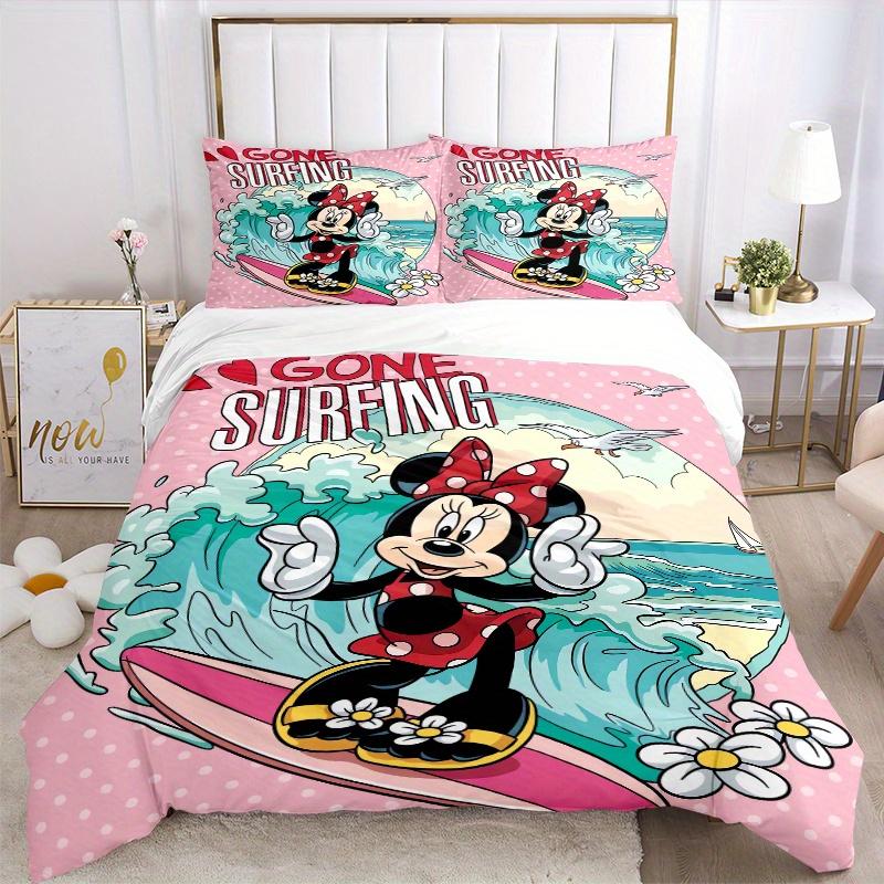 3pcs Gone Surfing Minnie Mouse Quilt Cover Set (1 Quilt Cover + 2 Pillowcases Without Pillow Core), High-Definition Printing for Home and Dormito