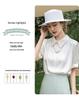 2025 Summer European Women's Silk Lapel Short Sleeve Solid Color T-Shirt