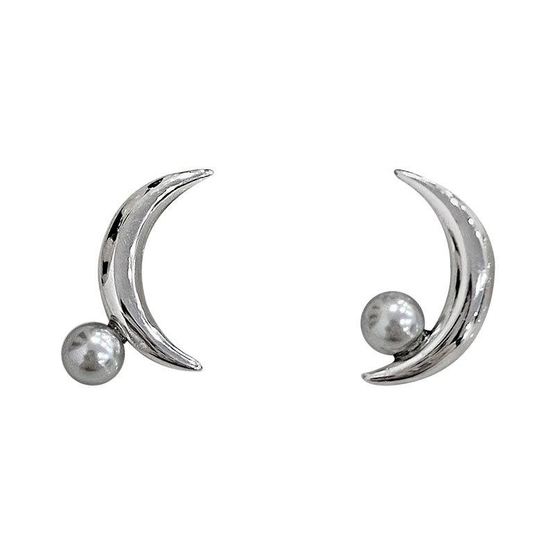 Asymmetrical Moon Pearl Earrings Niche Design and Cool Feeling Light Luxury High-end Earrings