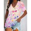 3D Printed Short Sleeve Butterfly Floral Print Women's V-Neck T-Shirt Summer Loose Women's Casual Short Sleeve Top