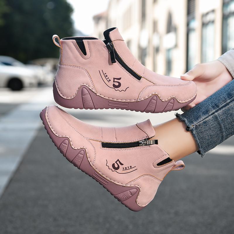 TUINANLE Women High Tops Shoes Spring Zipper Casual Anti Slip Flat Sneakers Girl's Ankle Boots Pink Ladies Shoes