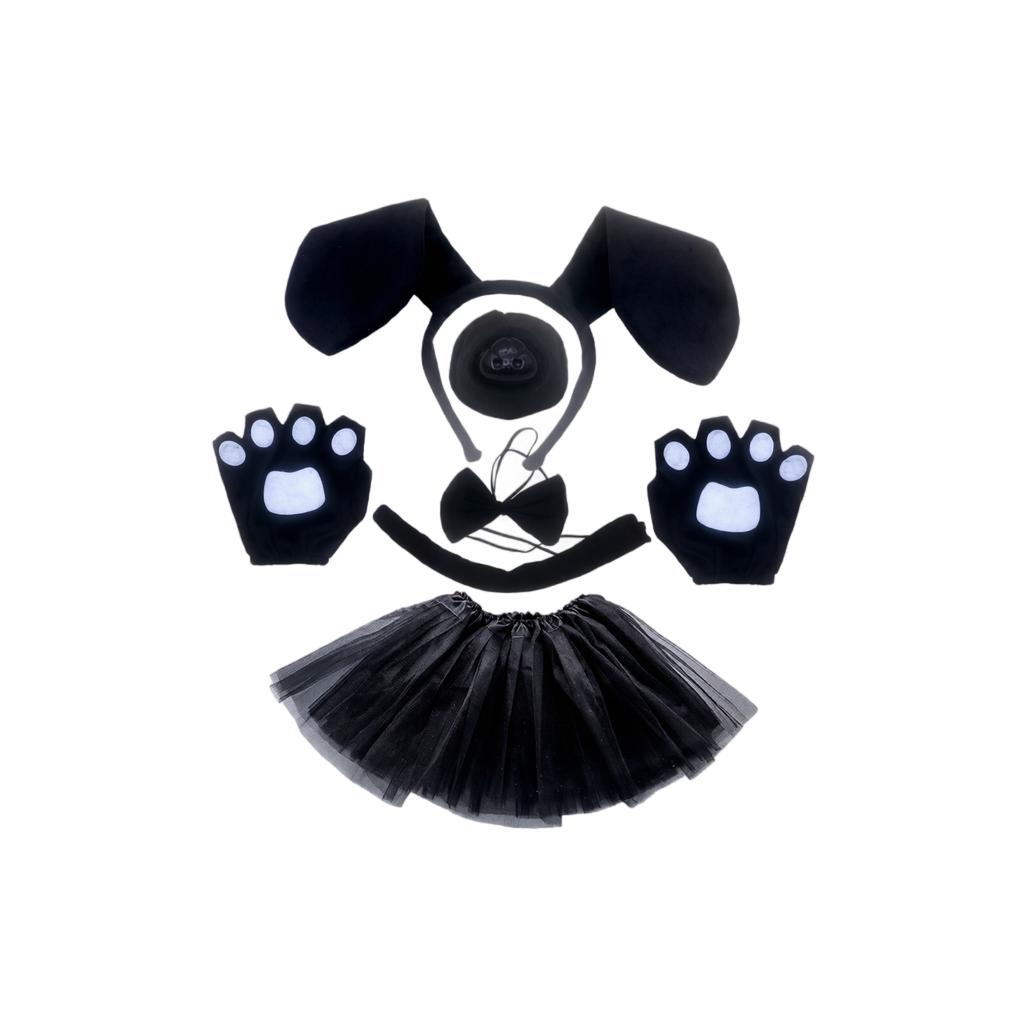 Dog Costume Accessory Set - Headband, Nose, Tie, Tail, Gloves, Skirt