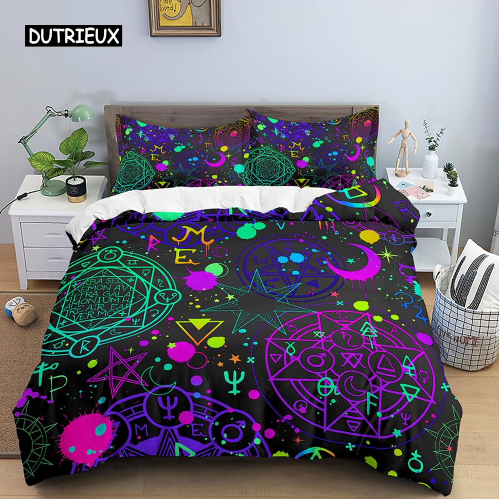 Neonfarbenes Bettbezug-Set King Regenbogen-Farbverlauf Kürbis Bettwäsche-Set Mikrofaser Steppdeckenbezug Halloween-Thema Einzelner Bettdeckenbezug