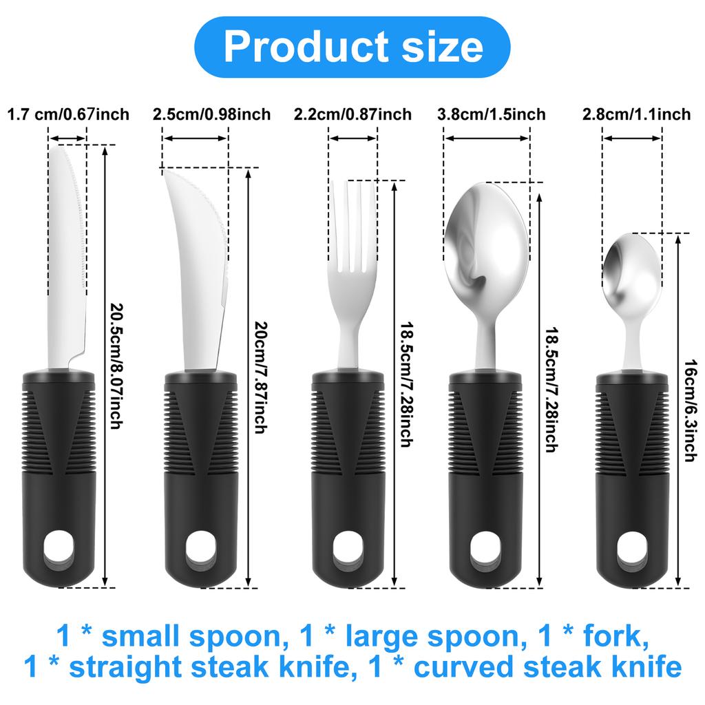 Kitchen Utensil Set Stainless Steel Bendable Cutlery Sets Easy Grip Eating Aid Flatware Dishwasher for Adults Trembling Hands