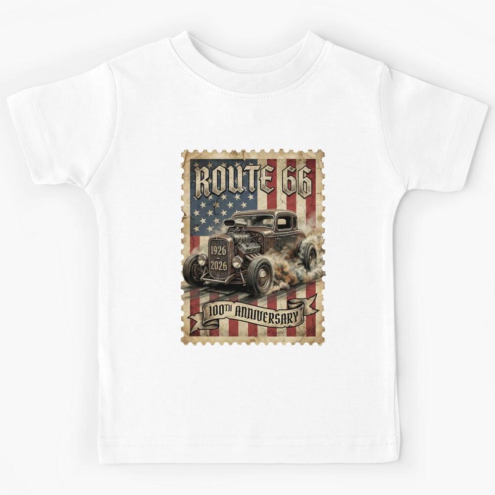 Route 66 Centennial Hot Rod Burnout: 100th Anniversary 1926-2026 Patriotic Kids T-Shirt 160