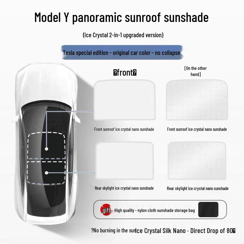 Tesla Model 3/Y Ice Crystal Sunroof Sunshade - Heat Insulation & Folding Protection
