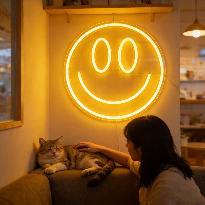Smile Face Neon Sign, USB LED Neon Light Wall Decor Smiley Face Light Up Signs For Bedroom Kids Room Wedding Party Decoration