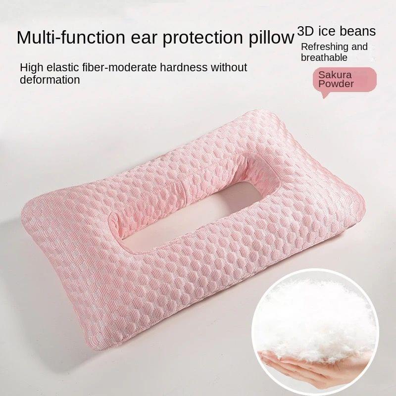 

Pillow, side sleep piercing ear pillow, special elf ear cup pressure-resistant hollow, travel pillow, earphone pillow 50x30x8cm розовый