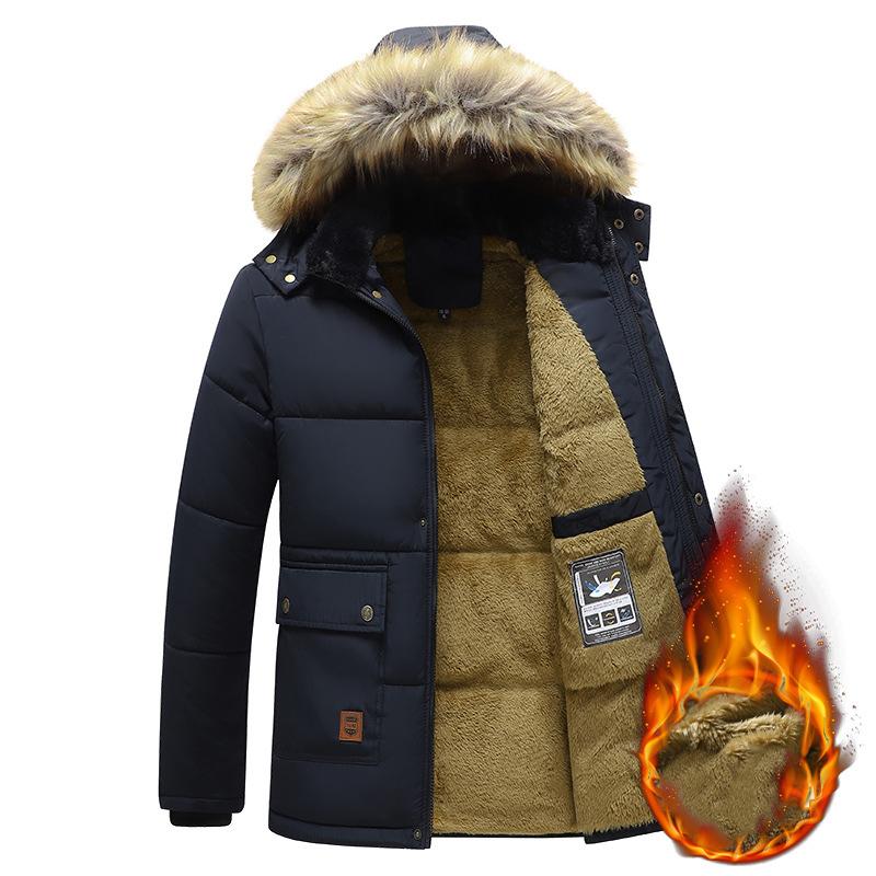 Herren Winter Winddicht Fleece Warm Dicke Jacke Parkas Mantel Herren Mode Kapuzenjacke mit Fellkragen Klassischer Casual Parka Herren