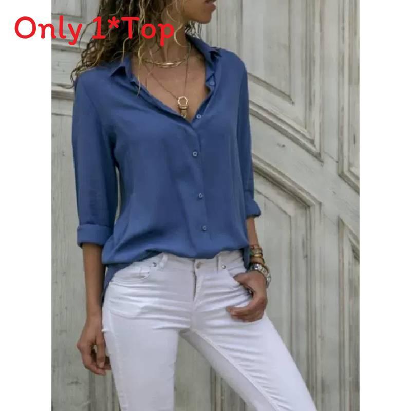 Womens Long Sleeve V Neck Button Chiffon Blouse With Cotton Polyester For Office Casual Wear