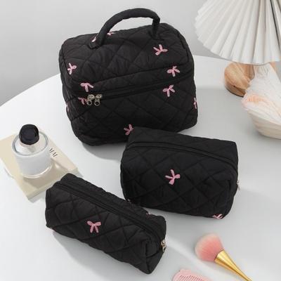Kosmetiktasche Weiche Make-up-Tasche mit Stickerei-Schleife Reise-Kulturbeutel