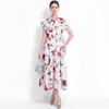 Elegant Floral Print Midi Shirt Dress for Women Summer Cap Sleeve Lapel Button Down Waist Belt A-Line Dress Holiday Outfits