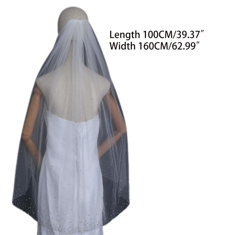 1 Tier Wedding Bridal Veil with Comb Sparkling Rhinestones Adornment Short Fingertip Length Cut Edge Tulle Veil