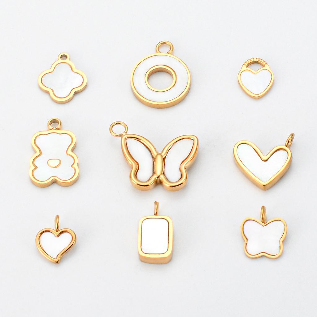 4Pcs Natural Shell Heart Butterfly Bear Clover Charms For DIY Earrings Necklace Stainless Steel Jewelry Hand Making Supplies