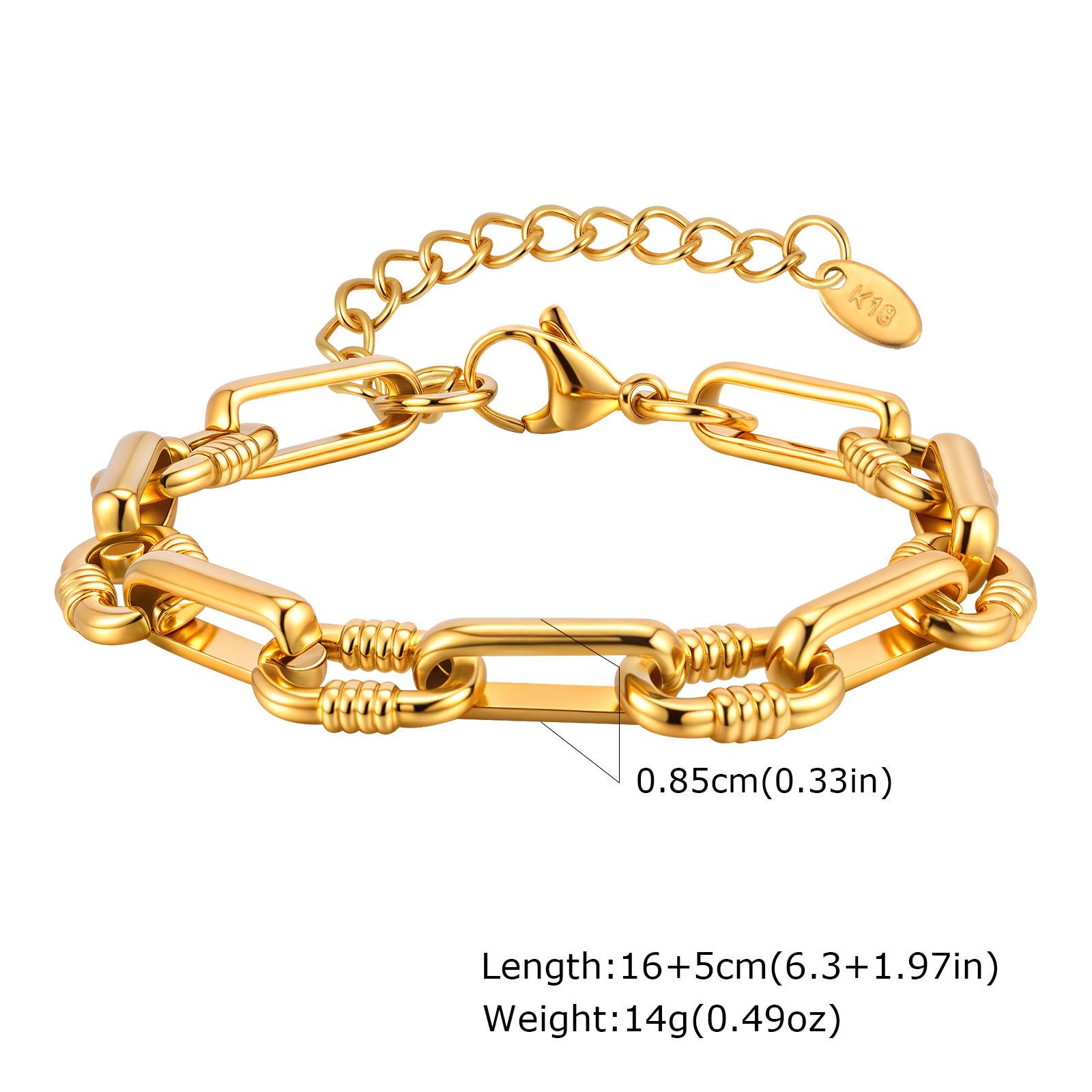 Jewelry Stainless Steel Embossed Oval Handmade Chain Gold Bracelet Ladies
