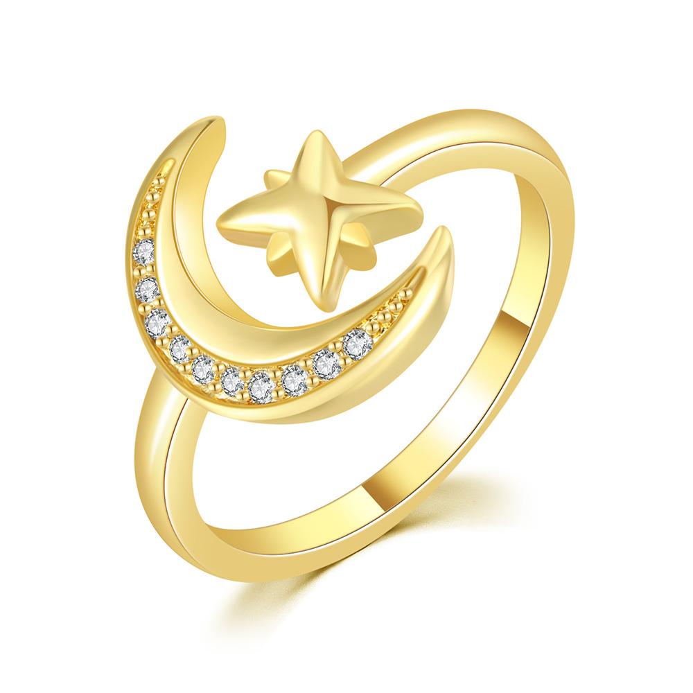 Star Moon Ring for Women Adjustable Micro Inlaid Zircon Gold Open Finger Accessories Female Jewelry Gift R605