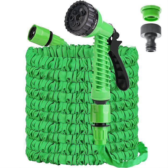 Tuyau d'arrosage extensible 15 m (50 ft) - 7 modes, anti-fuite, textile haute densité, vert