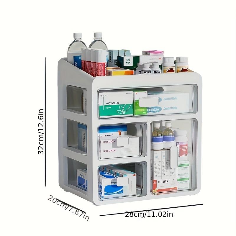 

Large Medicine Organizer, White Plastic, Multi-Layer Drawers. Food-Safe, Space-Saving, Durable Modern Design for Home.