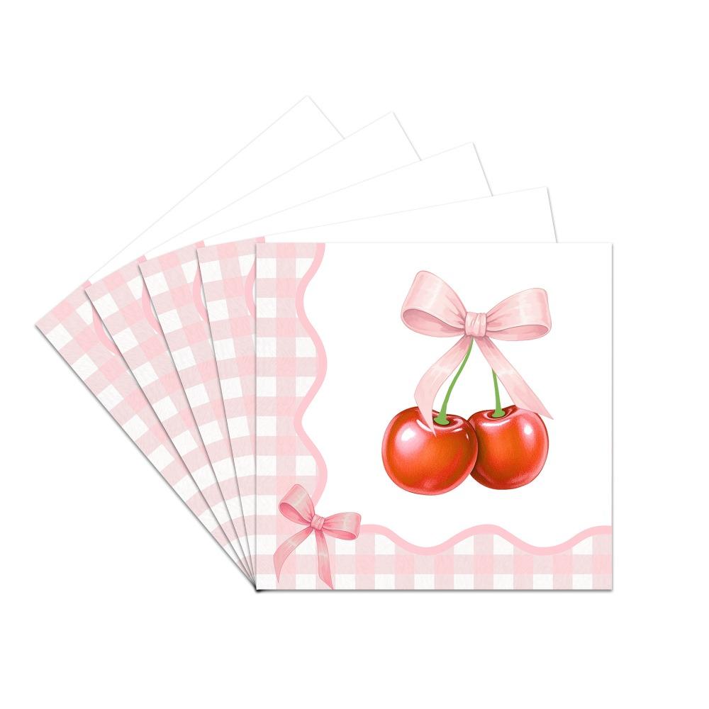 Cute Cherry Pattern Party Supplies Food Grade Napkin Tableware Set Scalloped Paper DIY Party Decoration Serves 20