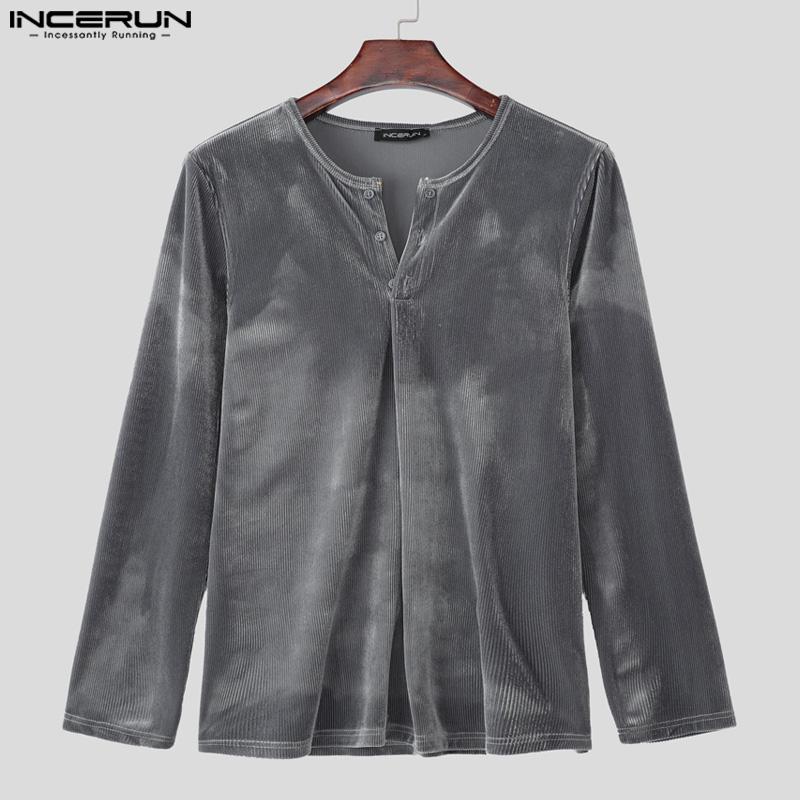 INCERUN Autumn Men Long Sleeve Texture Fitted Pullover Tops Undershirts