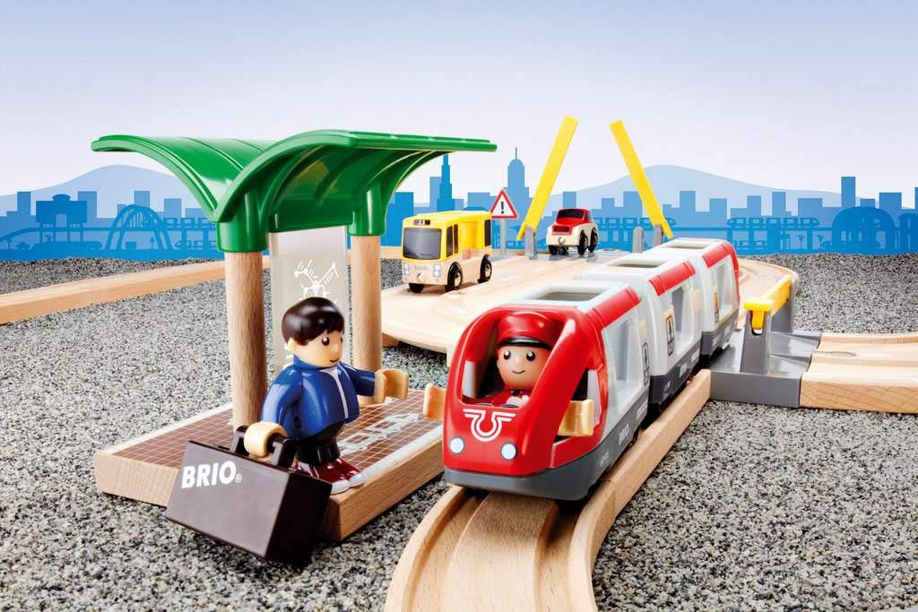 BRIO WORLD Rail & Road Travel Set [33-Piece Set] for Ages 3+ (Wooden Train with Rails) 33209