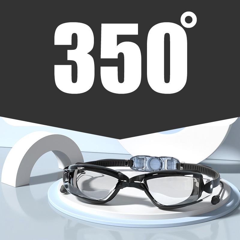 -1.5~-8.0 Adult Myopia Swimming Goggles Waterproof Anti-fog HD Transparent Electroplated Large Frame With Earplugs
