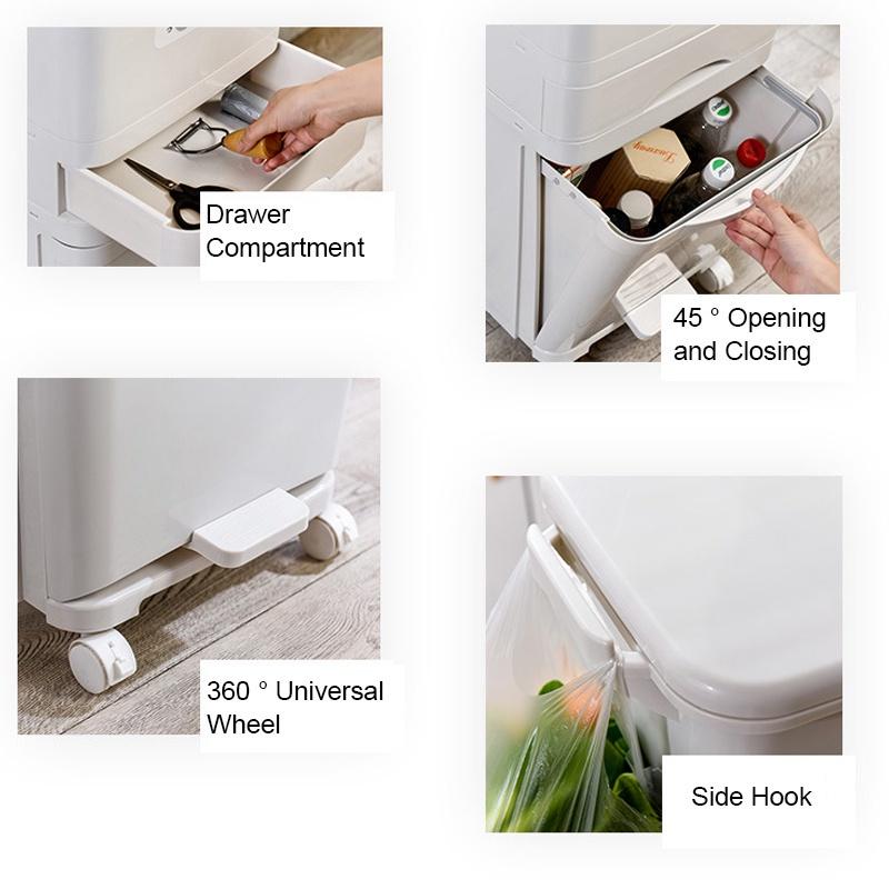 38/42L Pedal Storage Large Trash Can Kitchen Waste Household Waste Bin Wet Dry Separation Garbage Can