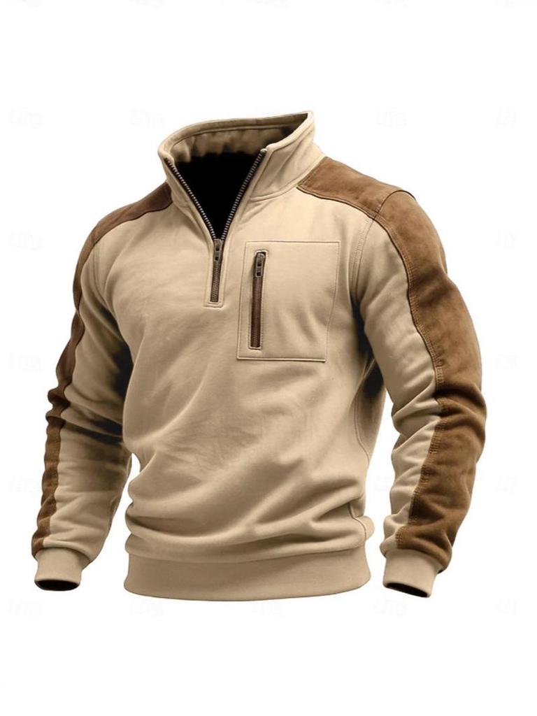Men's Autumn/Winter Color Block Stand Collar Hoodie