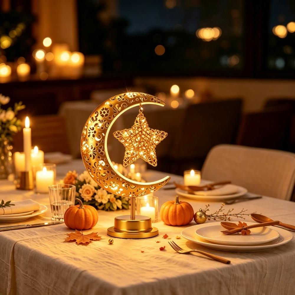 Star Moon Ramadan Night Light Rotatable Home Decoration Light Festival Eid