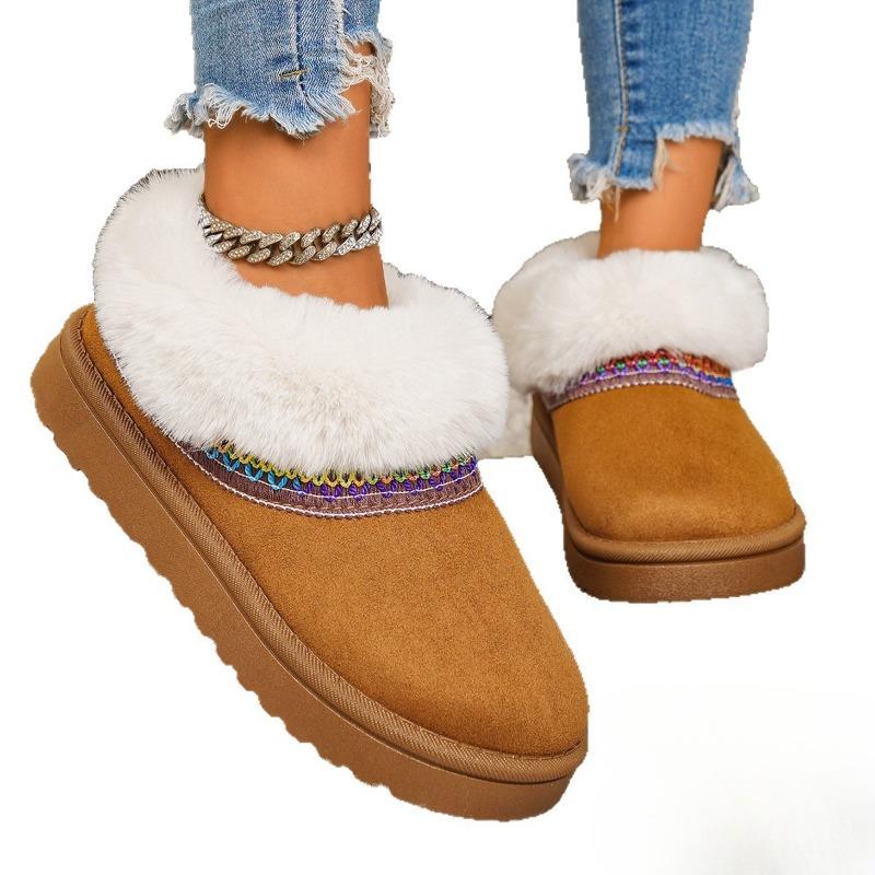 New Round Toe Thick-soled Snow Boots for Women, Plus-size Fleece Short-top Cotton Shoes