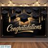 2D Graduation Photography Backdrop Black Background with Gold Caps and Confetti