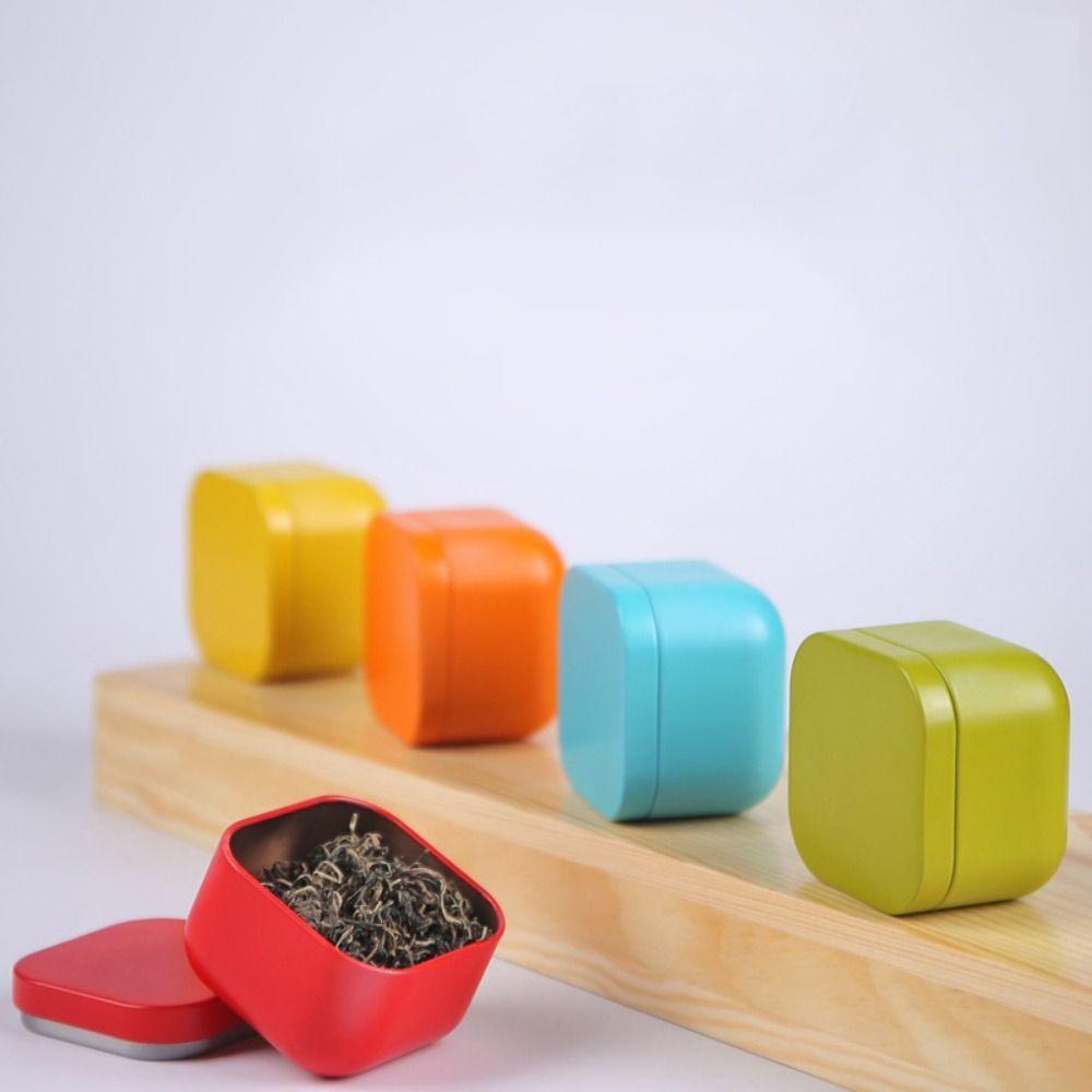 4pcs Sealed Tinplate Box Cube Shape Storage Boxes Multifunctional Mini Square Iron Tea Can Cosmetic