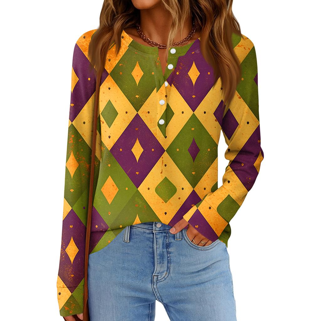 Women's Fashionable Loose Long Sleeved Carnival Printed Casual Top