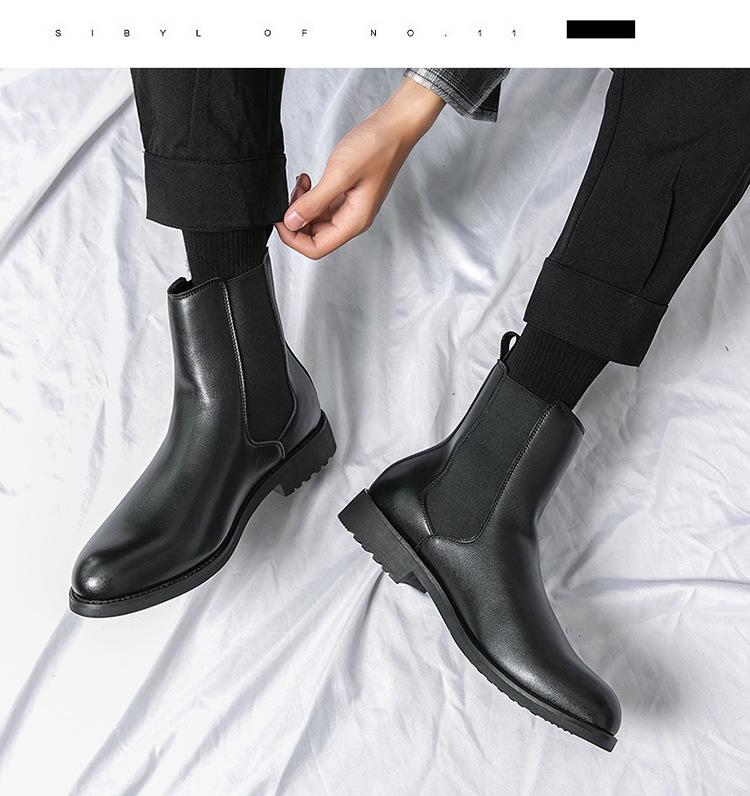 Korean Retro Black Leather High-Top Men's Mid-Calf Martin Boots for Spring & Autumn Fashion