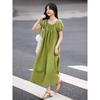 French Style Resort Beaded Puff Sleeve Midi Dress