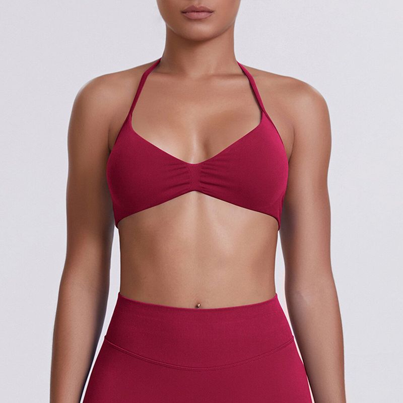 European and American Style Thin Strap Beauty Back Halter Sports Bra for Women, Pilates Yoga Tank Top, Seamless Fitness Underwear Camisole