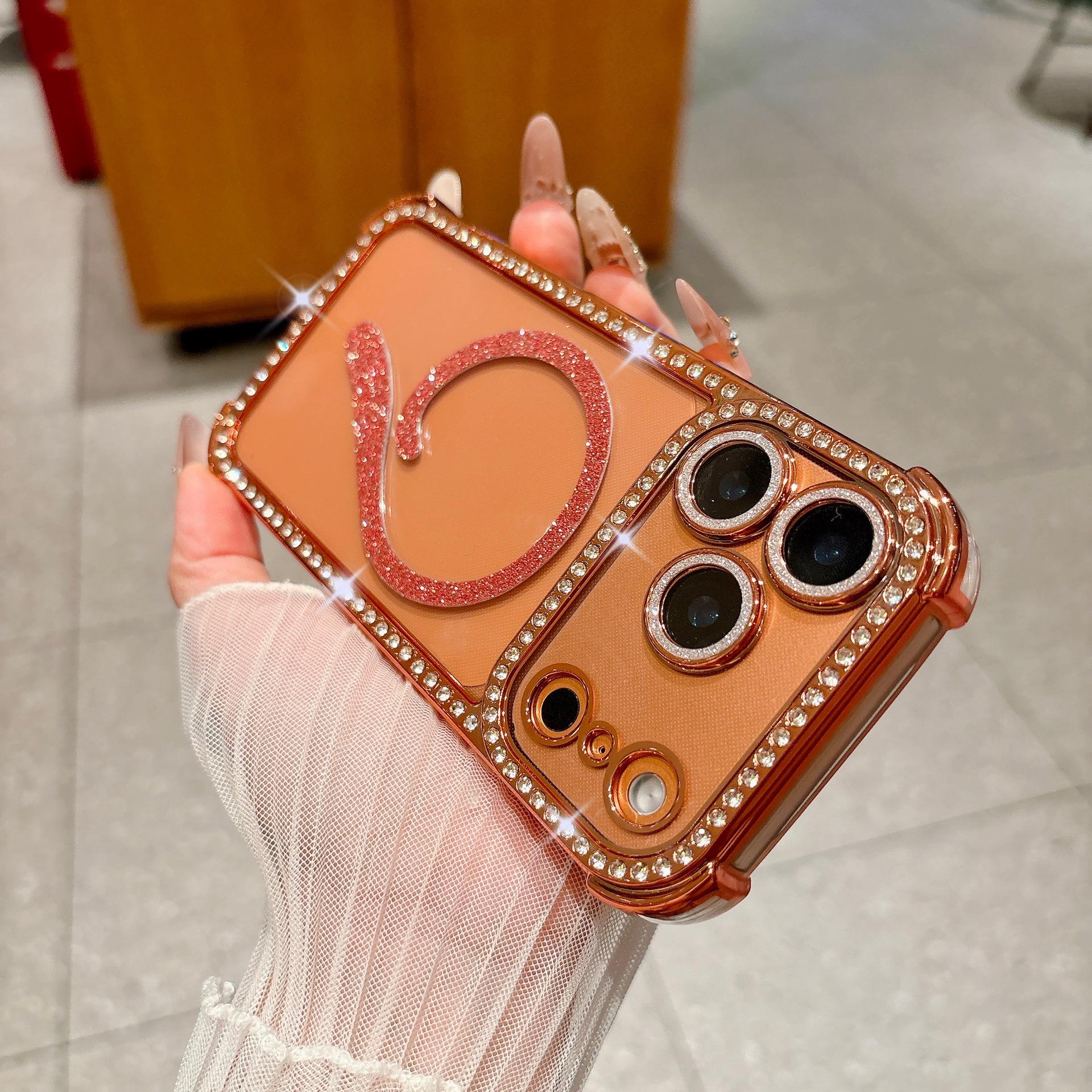 

iPhone 17 Pro Max Case: Rhinestone Edge, Cat Tail Design, Magnetic Adsorption, Airbag Drop-Proof, Transparent, Compatible with Apple 16 16 PRO MAX помаранчевий