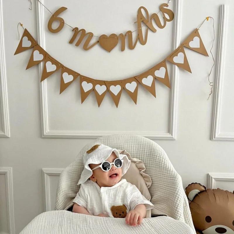 Stendardo Segno Mezzo Compleanno in Carta Kraft Scritta Corsiva Candelabro Ghirlanda 6 Mesi per Decorazioni Festa di Compleanno Baby Shower