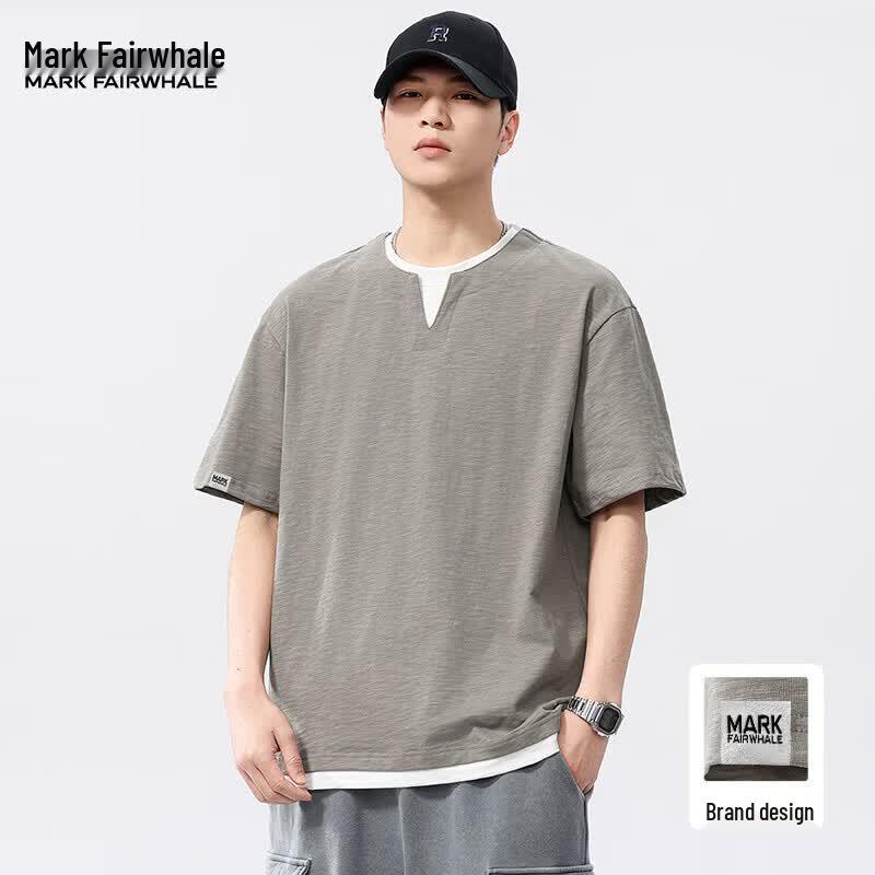 Mark Fairwhale Men's 100% Cotton V-Neck Faux Layered T-Shirt